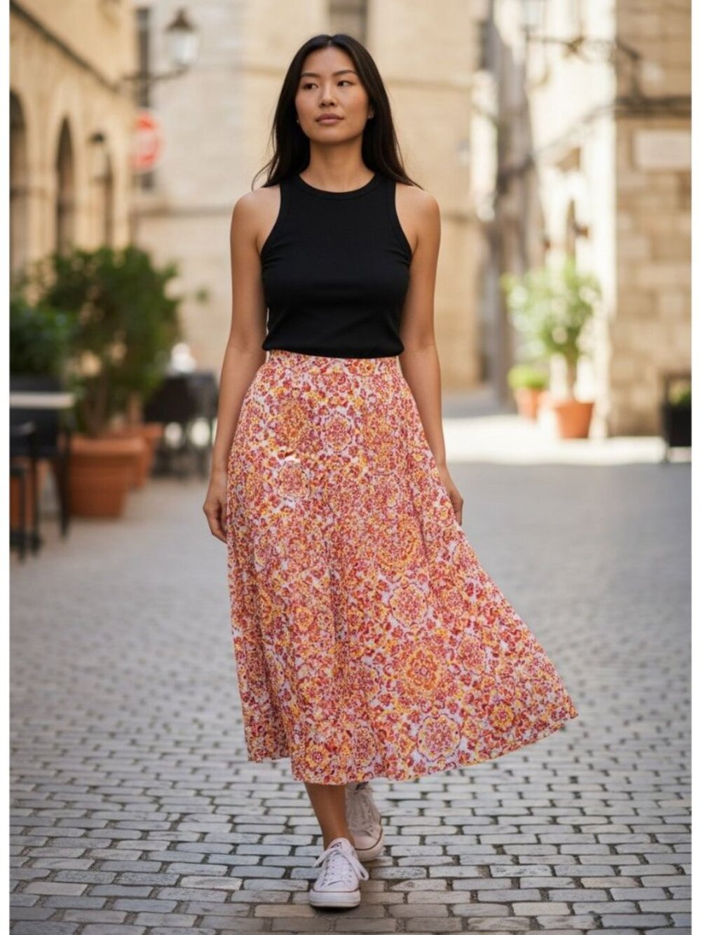 Torrid Floral Print Pleated Maxi Skirt 3 Elastic Waistband Back Zipper Lined
